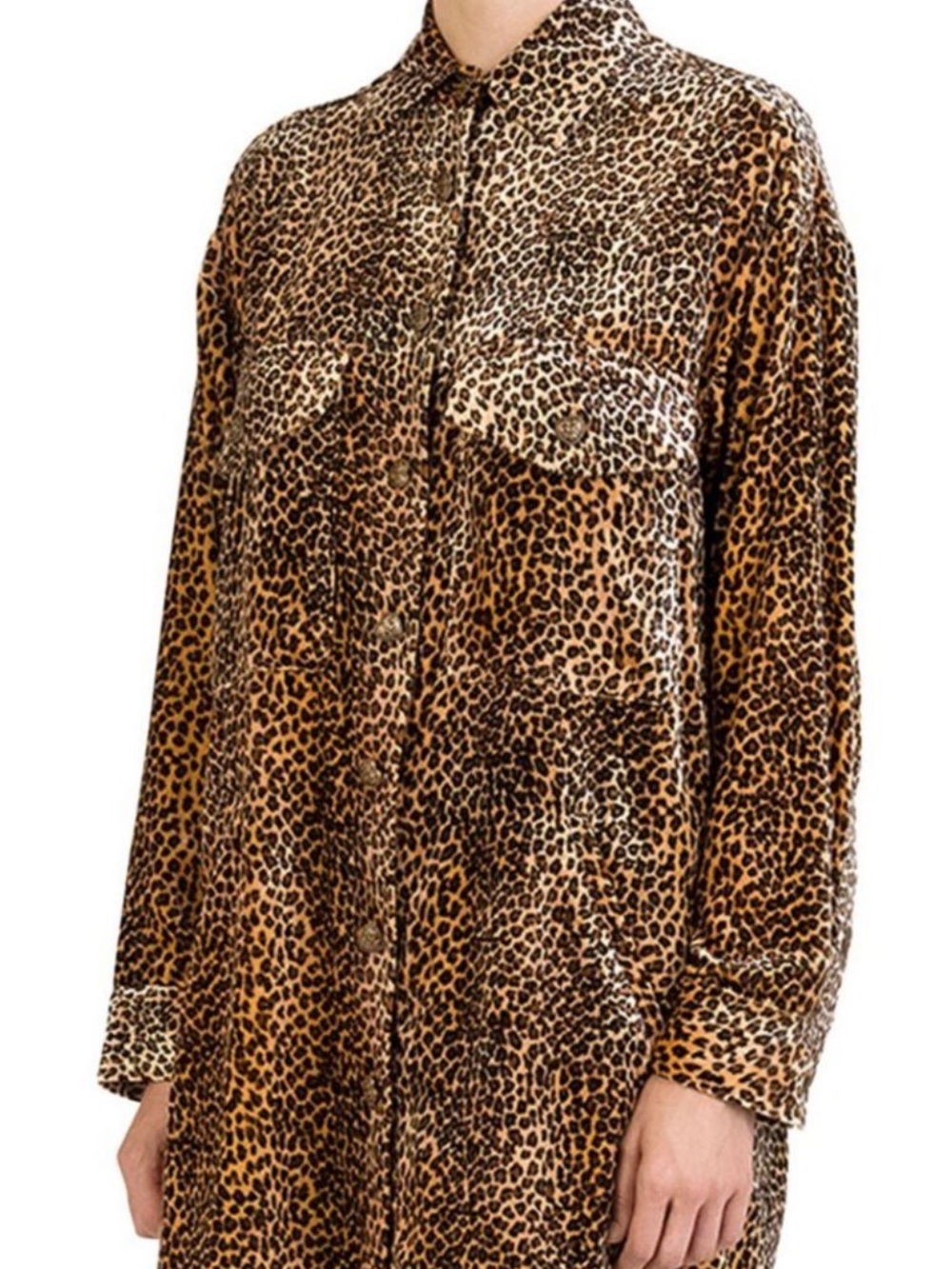 Leopard-Print Velvet Button Front Tunic - Brown & Black